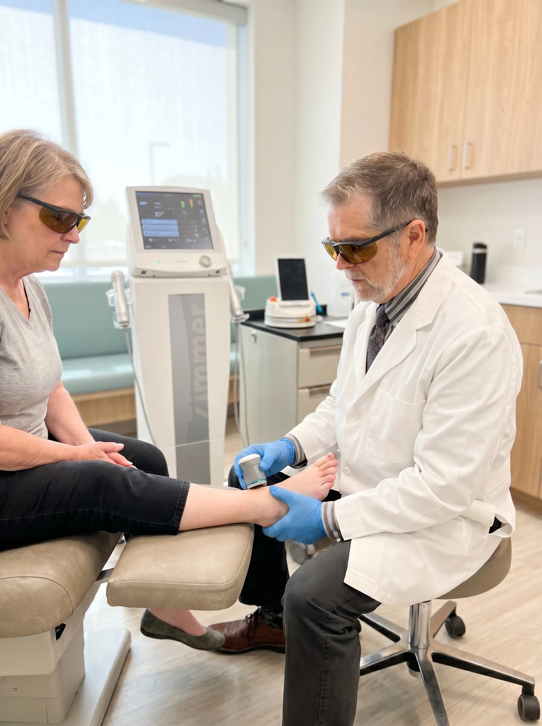 Dr. Frank Henry administering Class IV laser therapy as part of non-surgical foot and ankle care at Marble Falls Podiatrist.