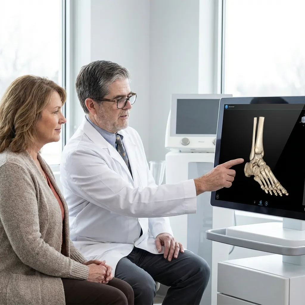 Dr. Frank Henry reviewing a patient's X-ray during a second-opinion consultation at Marble Falls Podiatrist.