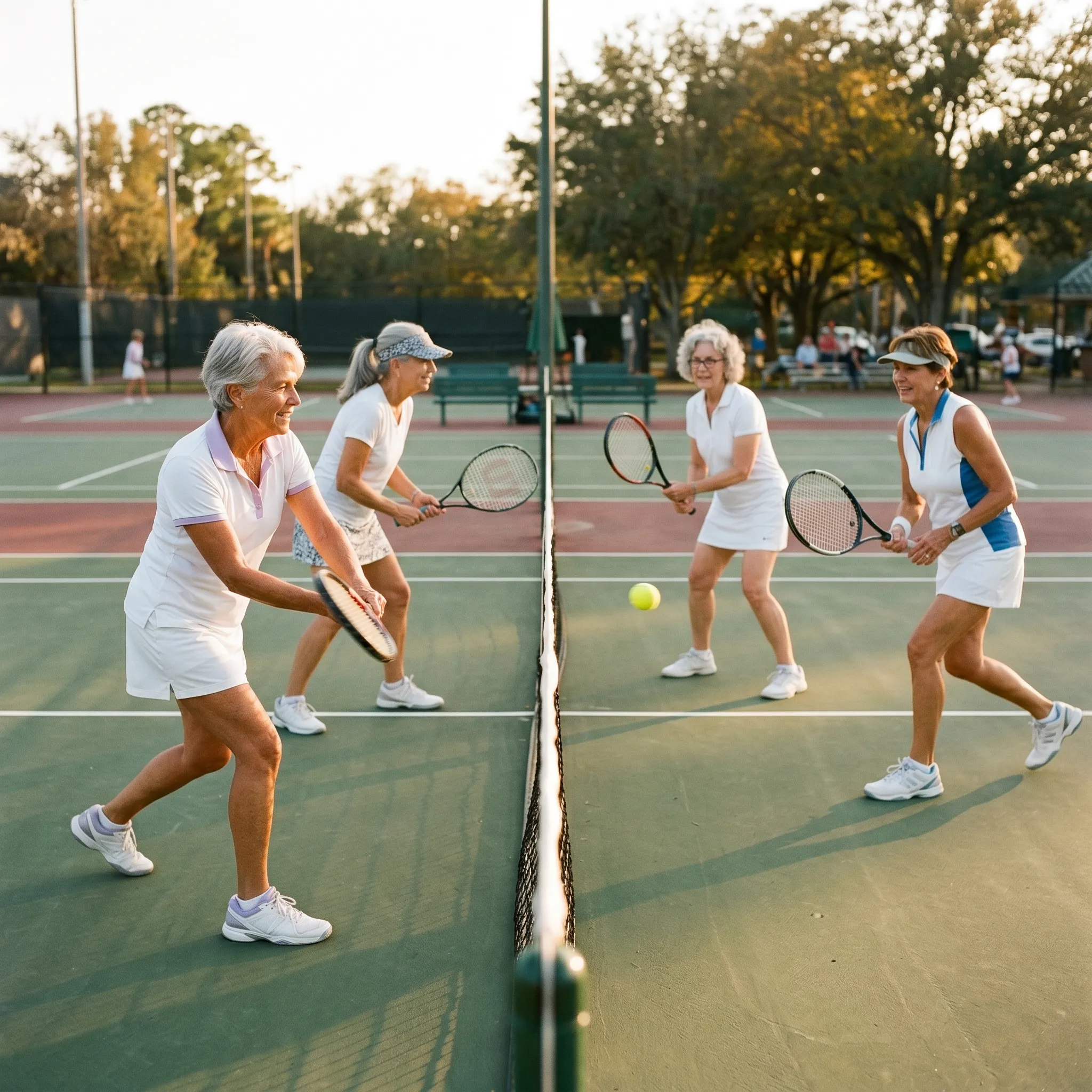 Women playing doubles tennis in Marble Falls after non-surgical treatment for sports and tendon injuries at Marble Falls Podiatrist.